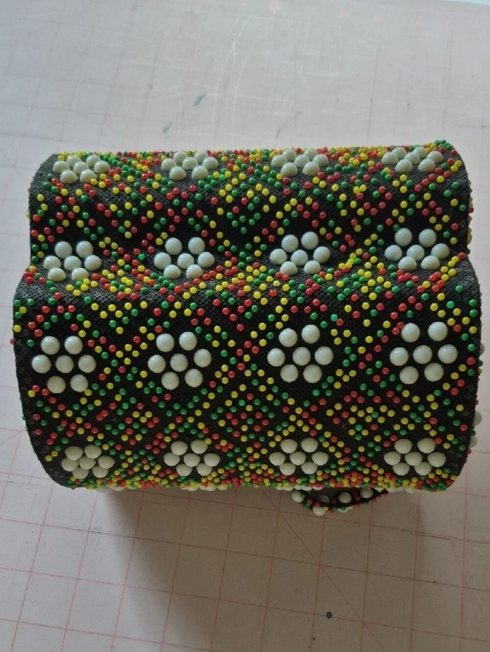 Studded Floral-Pattern Shoulder Bag in Black, White, Red, Yellow & Green